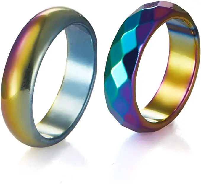 rainbow hematite rings